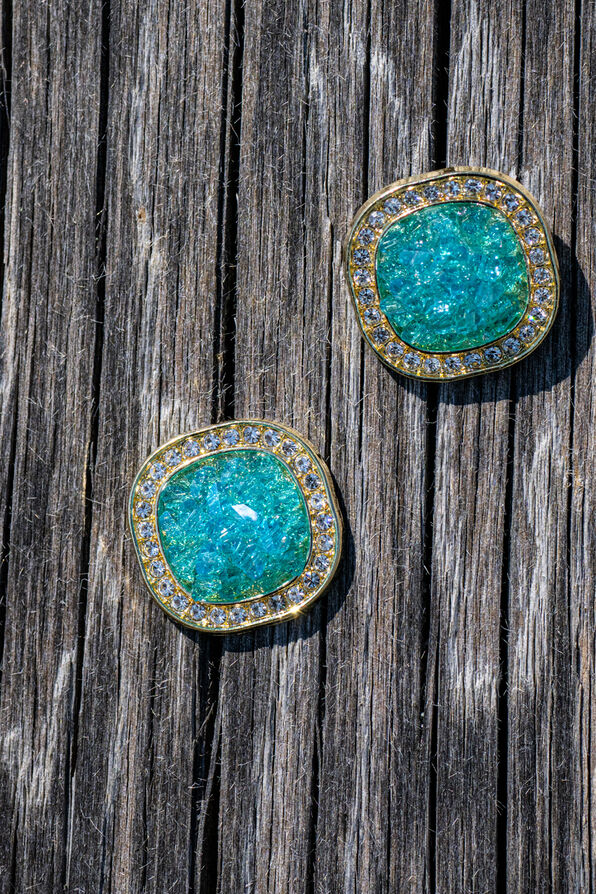 Crushed Gemstone Stud Earrings, Turquoise, original image number 1